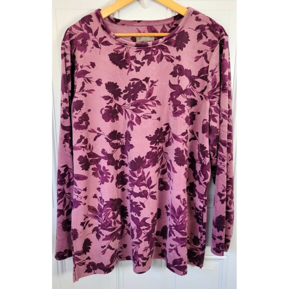 D & Co Comfort Zone Velour Floral Tunic Top Size XL - Picture 2 of 8